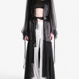 ANN DEMEULEMEESTER - Women Silk Voile Creponne Ruffle Contrast Iria Fluid Robe Dress