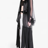 ANN DEMEULEMEESTER - Women Silk Voile Creponne Ruffle Contrast Iria Fluid Robe Dress