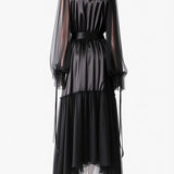 ANN DEMEULEMEESTER - Women Silk Voile Creponne Ruffle Contrast Iria Fluid Robe Dress