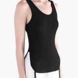 Black top worn by a person, side view