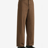 Brown jeans worn by a person, showing the jeans fit