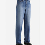Blue jeans worn by a person, showing the jeans fit