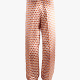 Brown pant worn by a person, showing the pant's fit