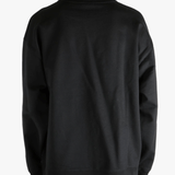 Black sweatshirt worn by a person, showing the sweatshirt's fit