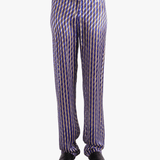 Purple pants worn by a person, showing the pants's fit