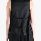 Black top worn by a person, showing the top's fit