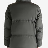 Green jacket worn by a person, showing the coat's fit