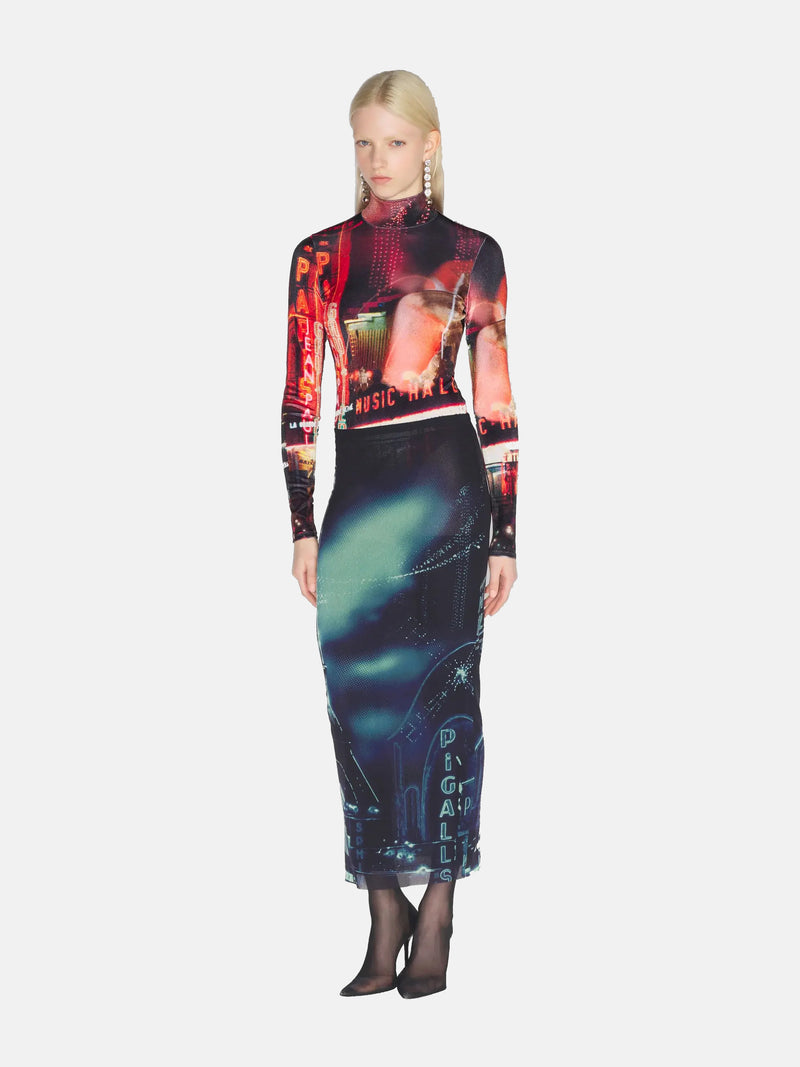 JEAN PAUL GAULTIER - Women Printed "Pigalle" Mesh Long Skirt