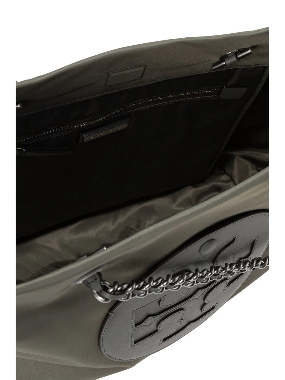 Close up of grey bag, showing texture of the cotton fabric