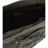 Close up of grey bag, showing texture of the cotton fabric