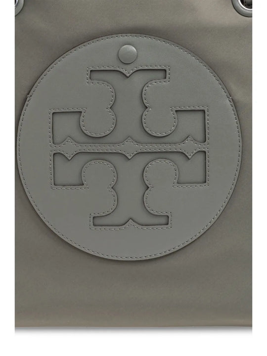 Close up of grey bag, showing texture of the cotton fabric