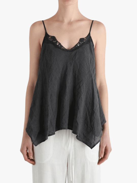 Black top worn by a person, showing the top's fit