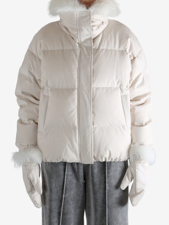 Pink jacket worn by a person, showing the jacket's fit