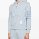 Blue hoodie worn by a person, showing the hoodie's fit