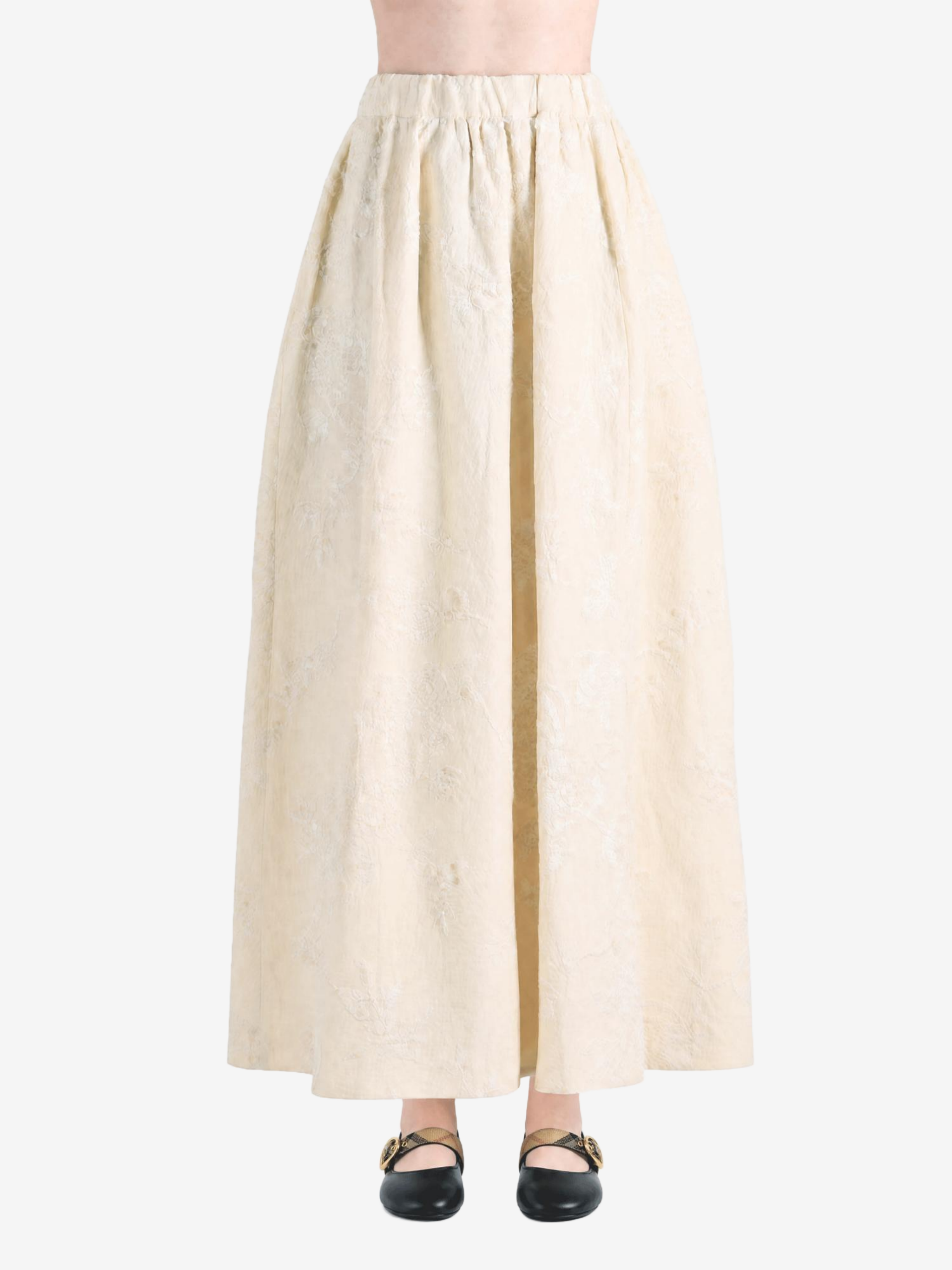 Tan skirt, full body view