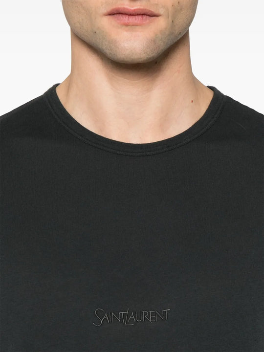 Close up of grey shirt, showing texture of the cotton fabric