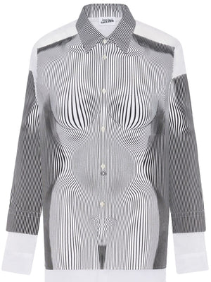 JEAN PAUL GAULTIER - Women Printed "Pinstripes Body Morphing" Light Nylon Shirt