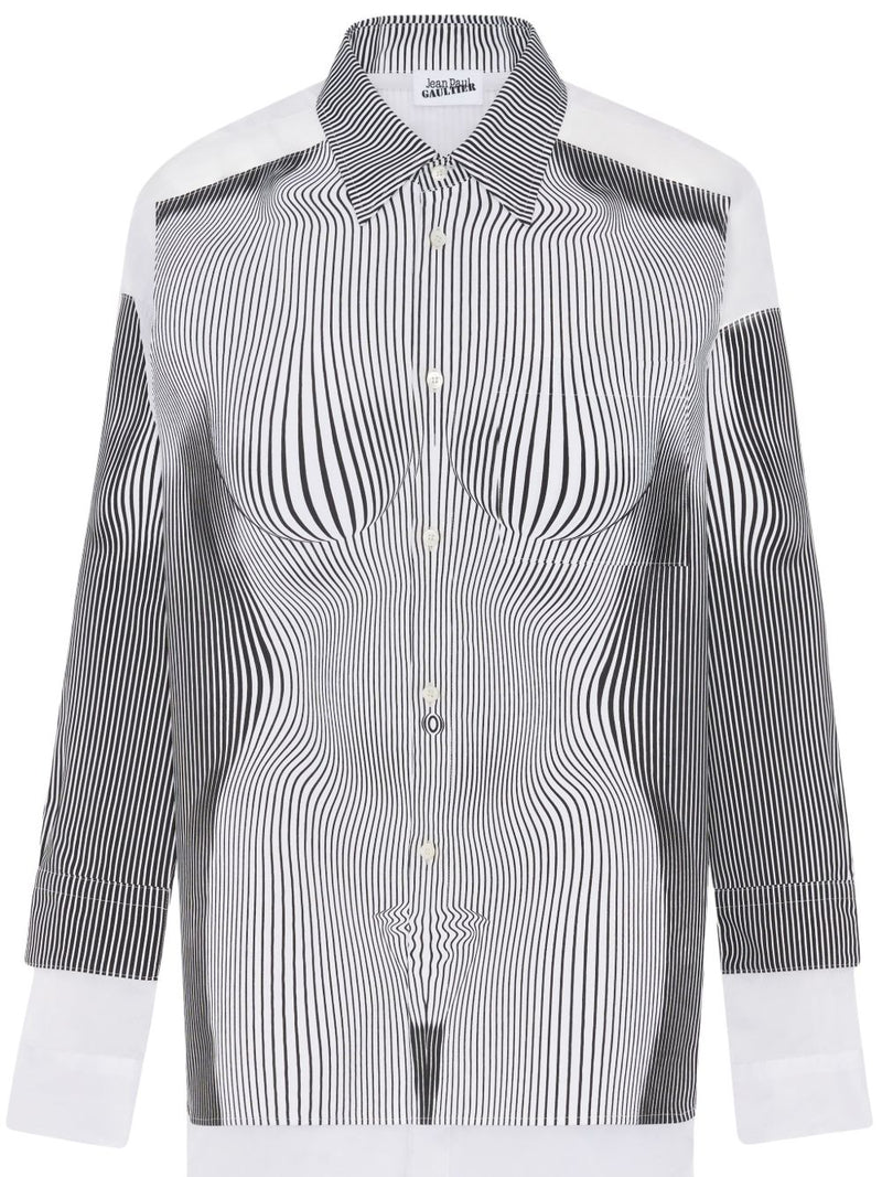 JEAN PAUL GAULTIER - Women Printed "Pinstripes Body Morphing" Light Nylon Shirt