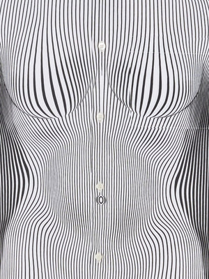 JEAN PAUL GAULTIER - Women Printed "Pinstripes Body Morphing" Light Nylon Shirt