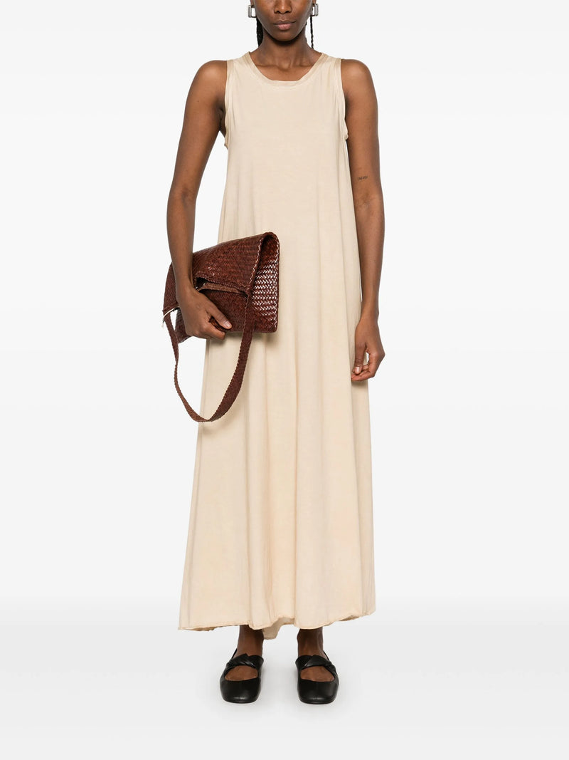 Beige sleeveless dress, full body view