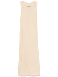 Beige sleeveless dress, front view