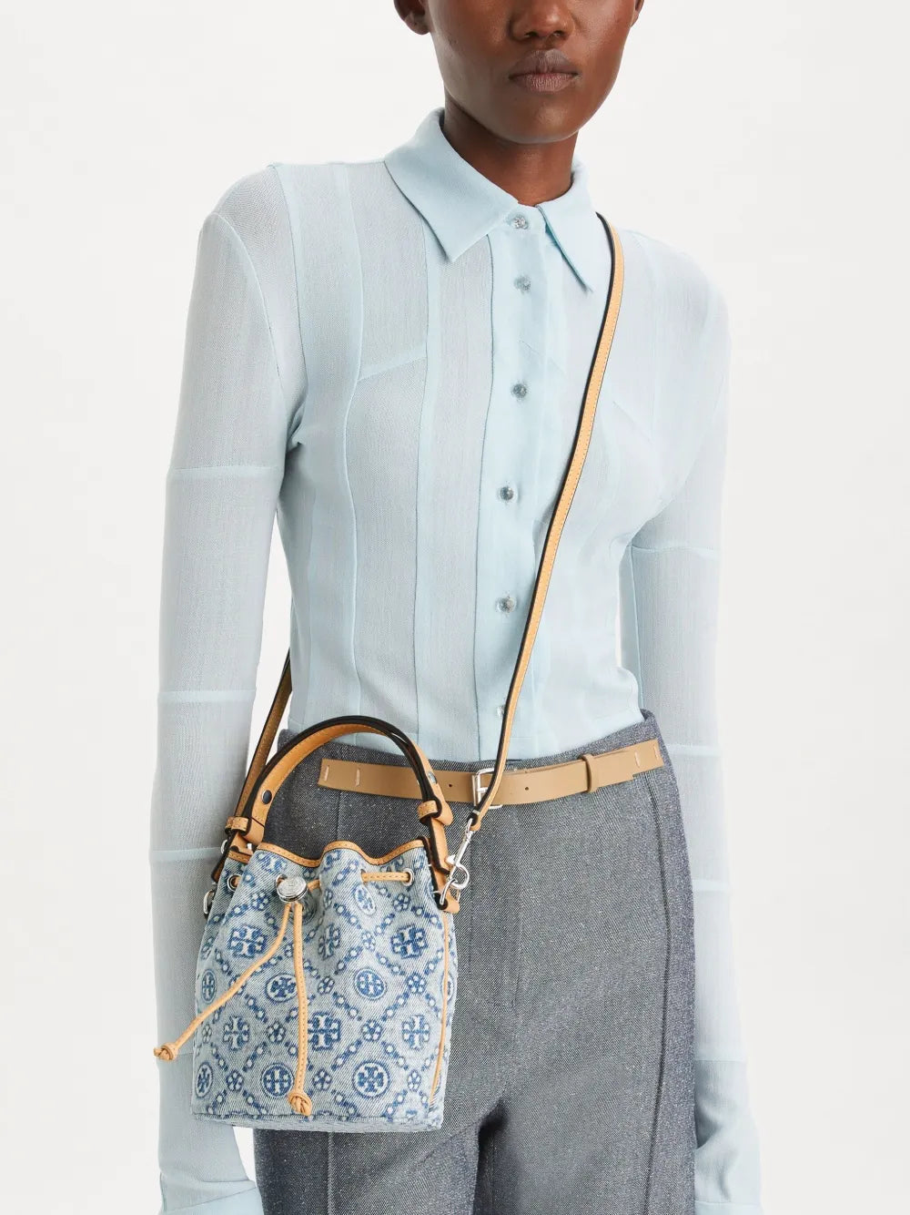 TORY BURCH - Women T Monogram Denim Mini Bucket Bag