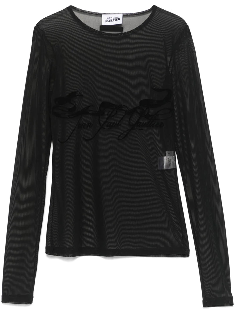 JEAN PAUL GAULTIER - Women Flock "Tattoo Ruban" Mesh Long Sleeved Top