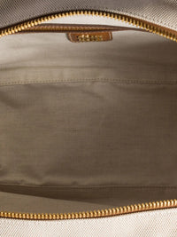 Close up of the tan bag, showing texture of the cotton fabric