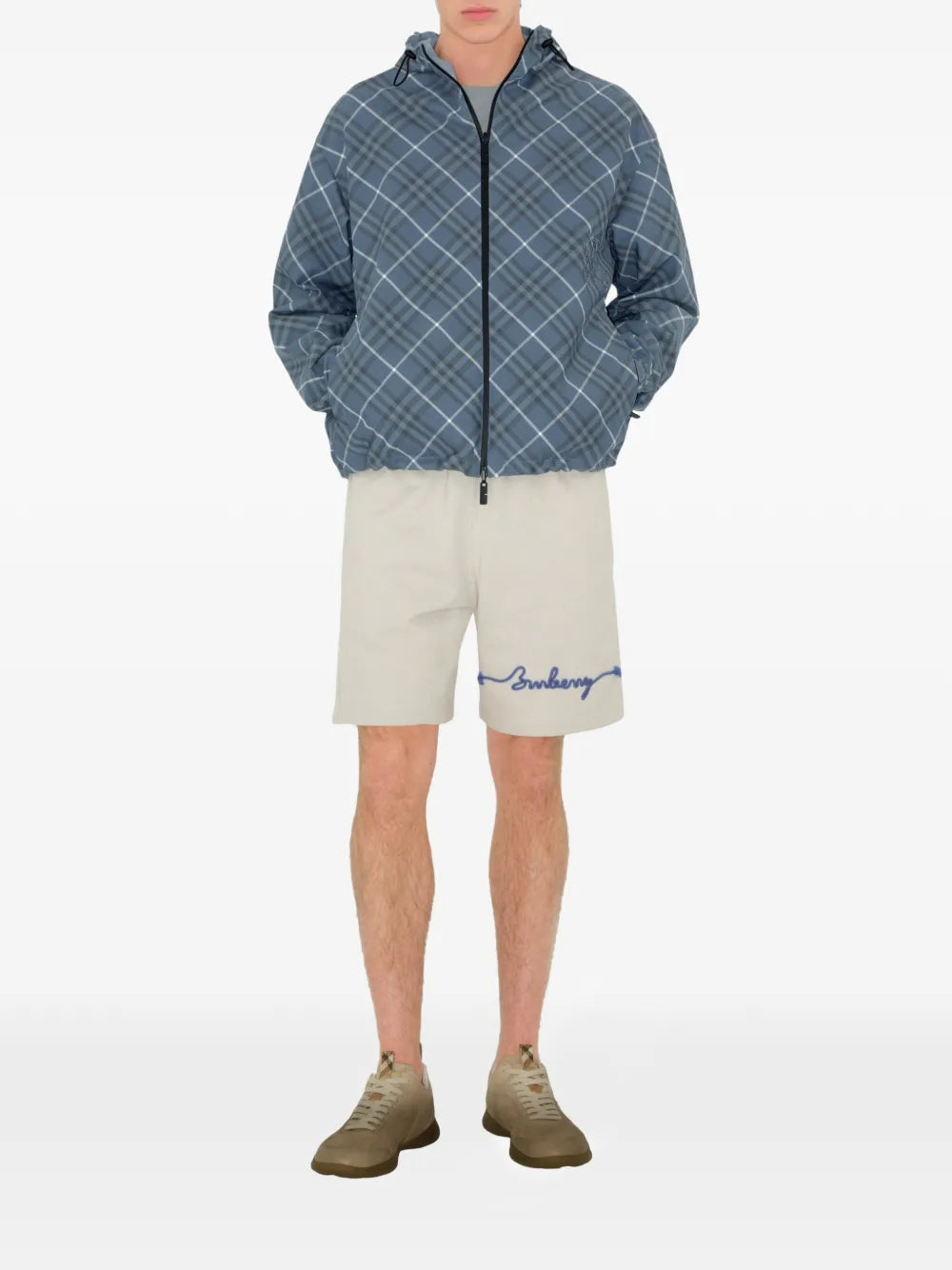 Blue shorts, full body view