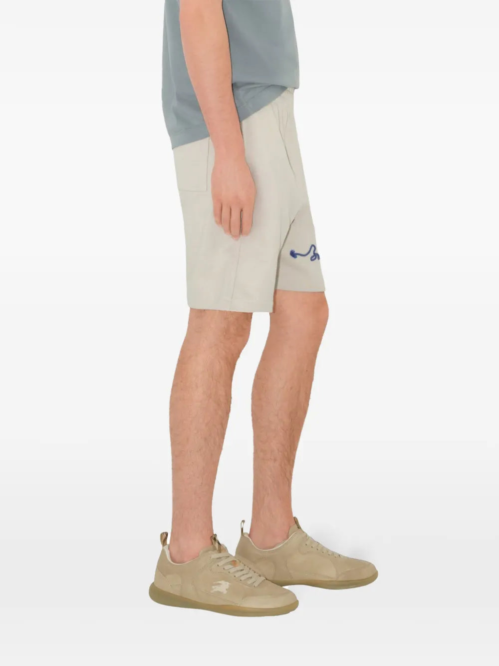 Blue shorts worn by a person, showing the shorts' fit