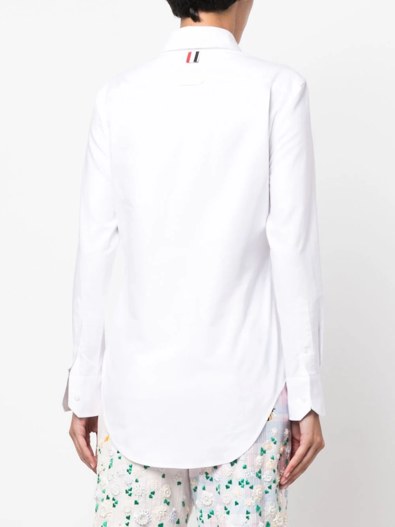 THOM BROWNE WOMEN CLASSIC POINT COLLAR SHIRT W/ SEQUIN FLOWERS AND