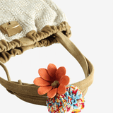 Close up of tan bag, showing texture of the Polyethylene fabric