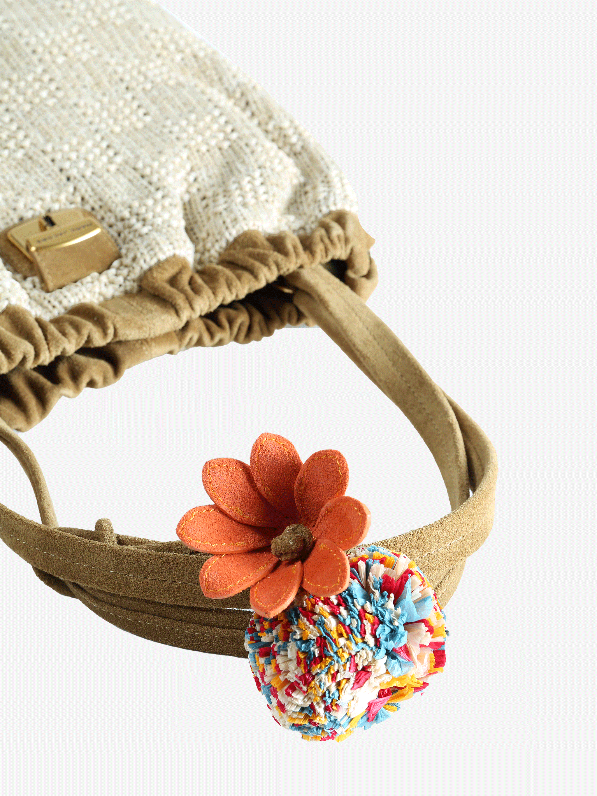 Close up of tan bag, showing texture of the Polyethylene fabric