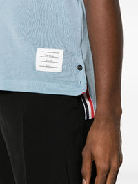 THOM BROWNE - Men Short Sleeve Rib Cuff Tee In Light Weight Cotton Knit W/Rwb Stripe