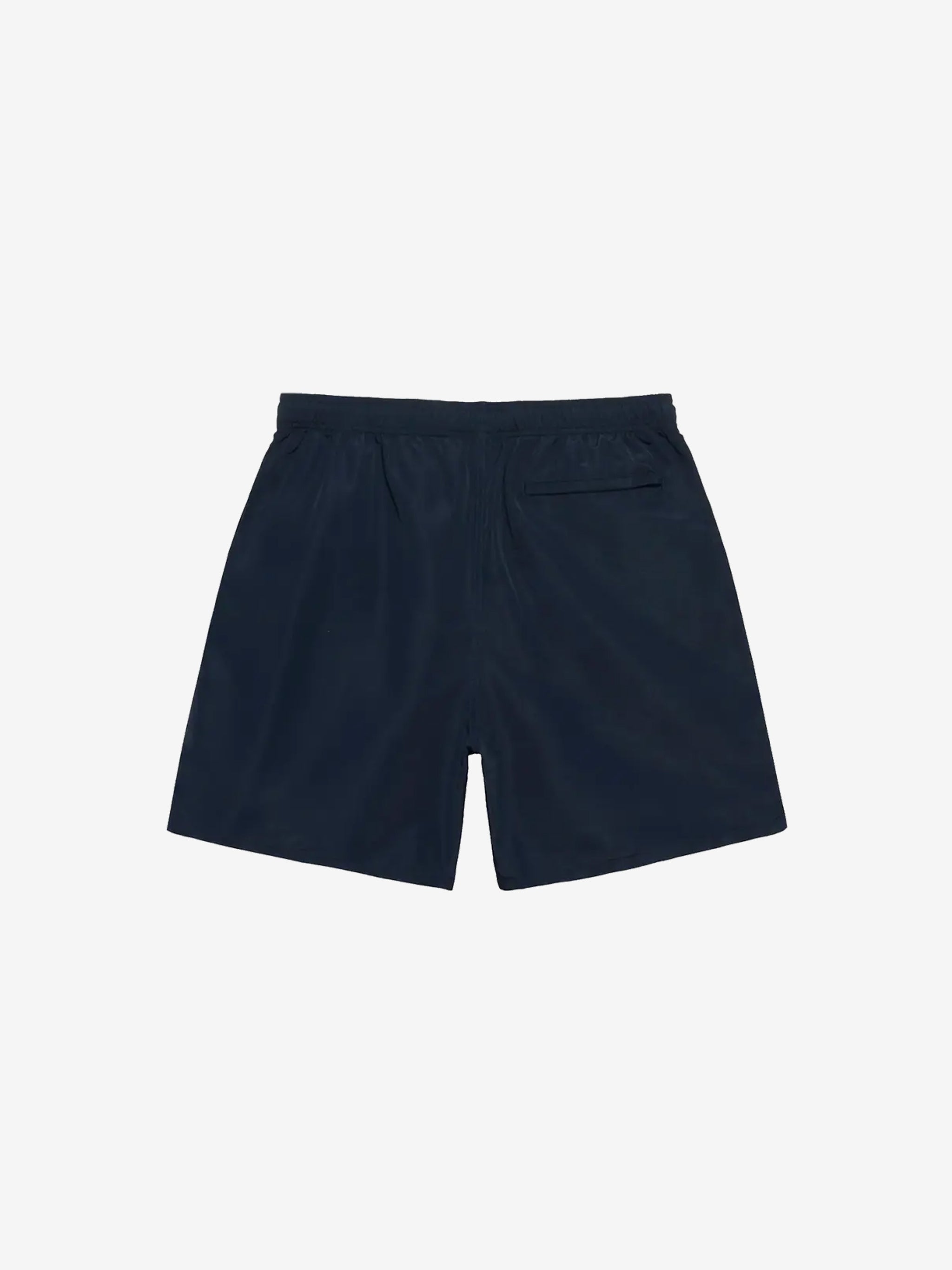 Navy short, back view showing relaxed fit
