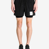 Black shorts, full body view