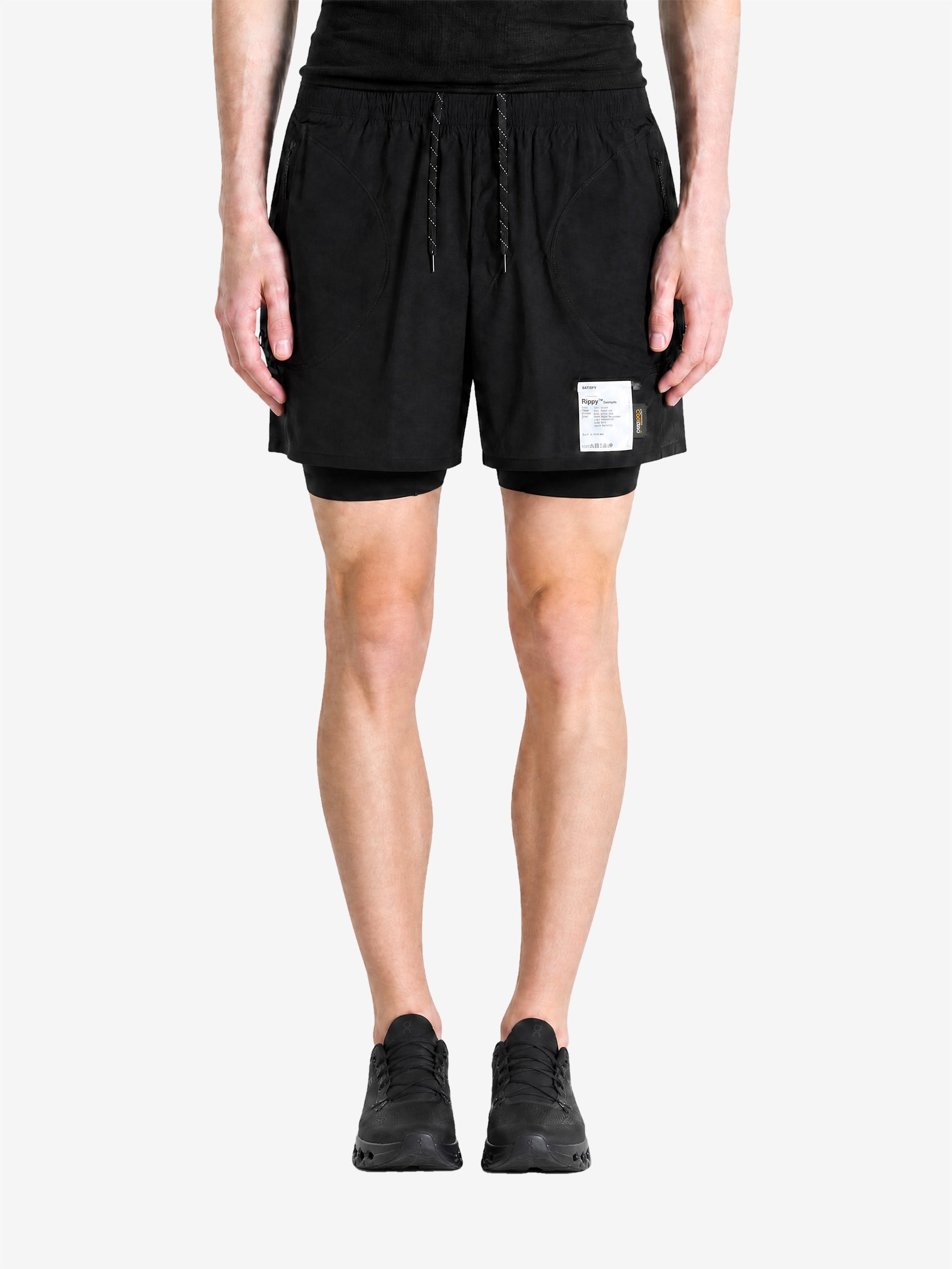 Black shorts, full body view