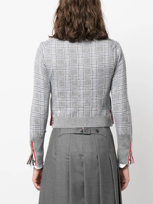THOM BROWNE Women Pow Jacquard Cropped Crew Neck Cardigan In Cashmere