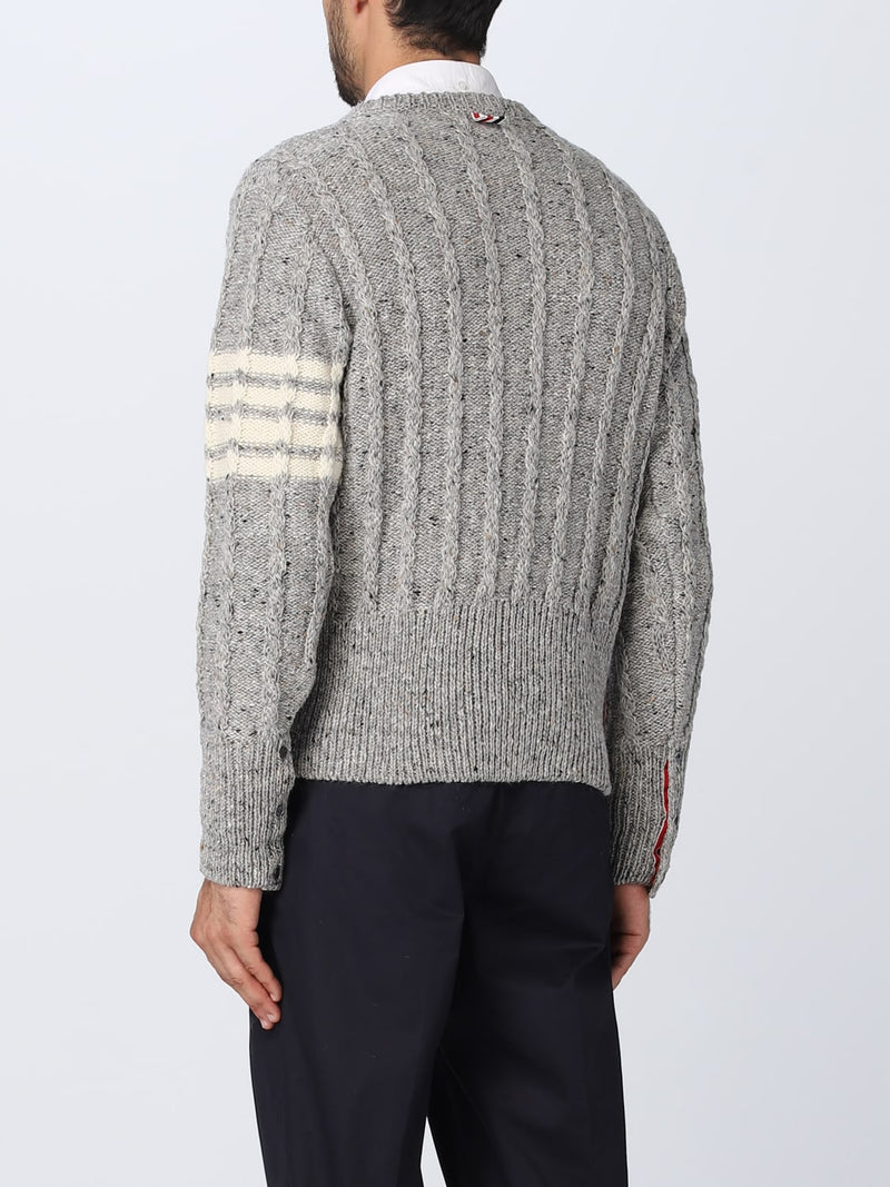 THOM BROWNE MEN Twist Cable Classic Crewneck Donegal Pullover Sweater