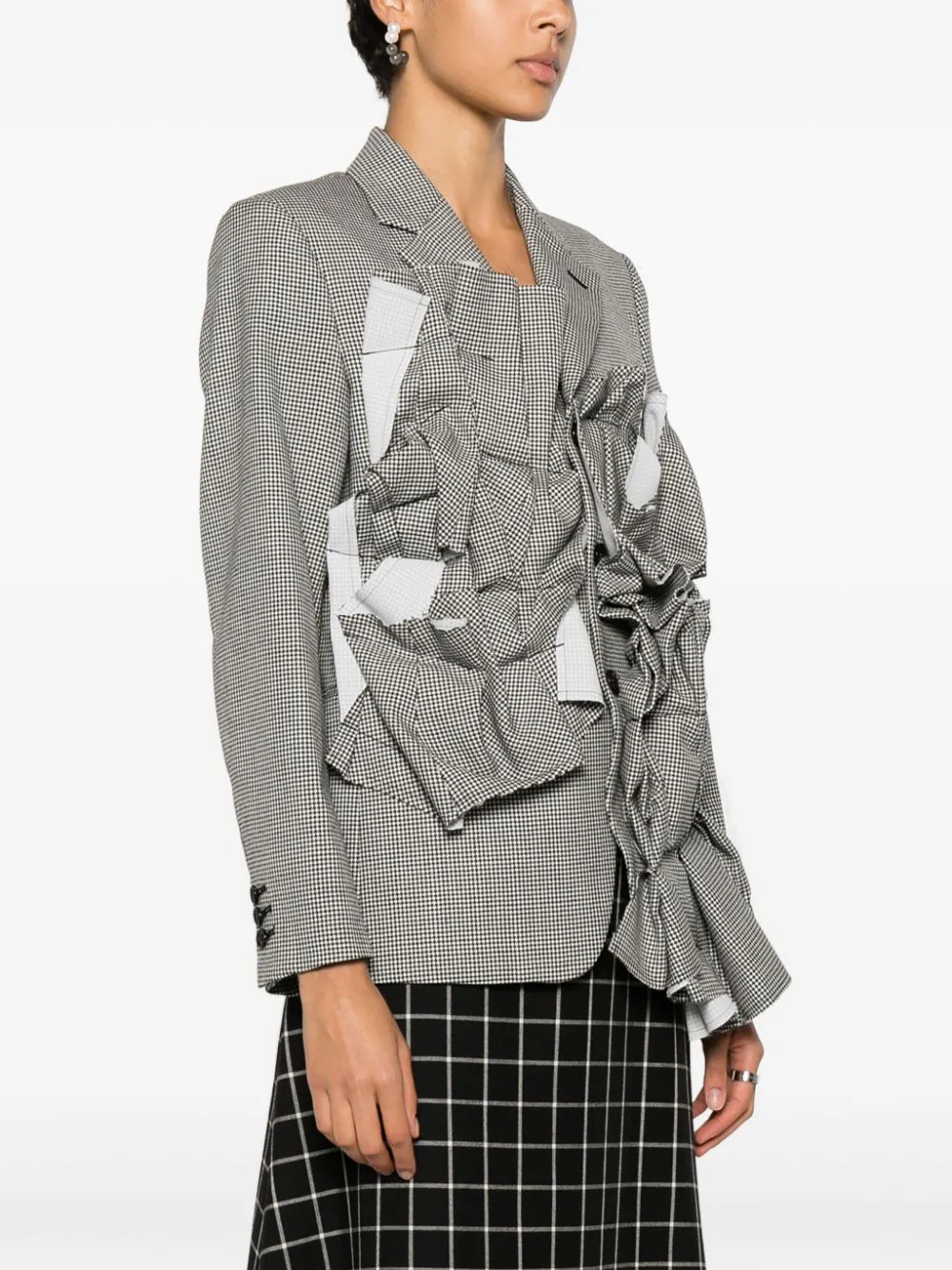 COMME DES GARCONS Women Checker Front Layered Ruffle Jacket