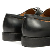 Close up of black shoes, showing texture of the leather fabric