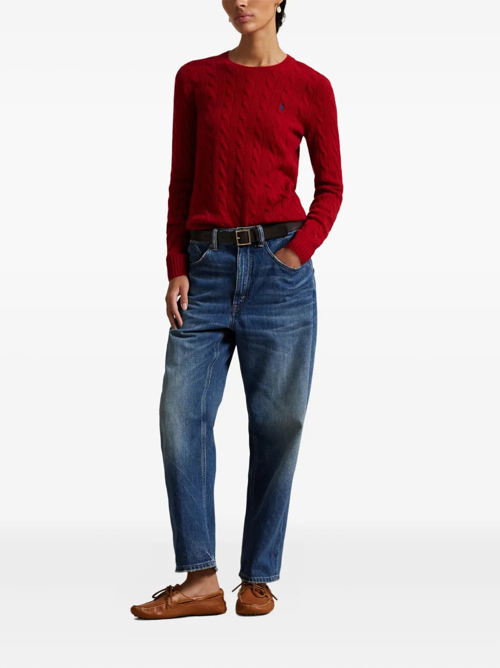 Red pullover,,full body view