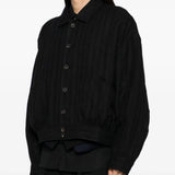 Black jacket worn by a person, showing the jacket's fit