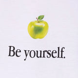 Close up of the white t-shirt, showing texture of the cotton fabric