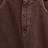 Close up of brown pant,showing texture of the cotton fabric.