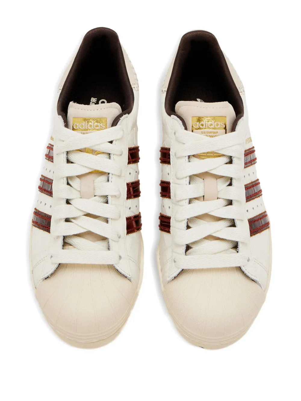 Tan sneakers, top view