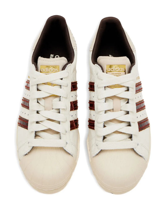 Tan sneakers, top view