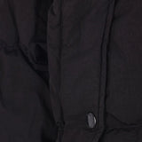 Close up of the black jacket, showing texture of the polyamide fabric