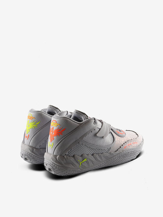 Grey sneakers, back view