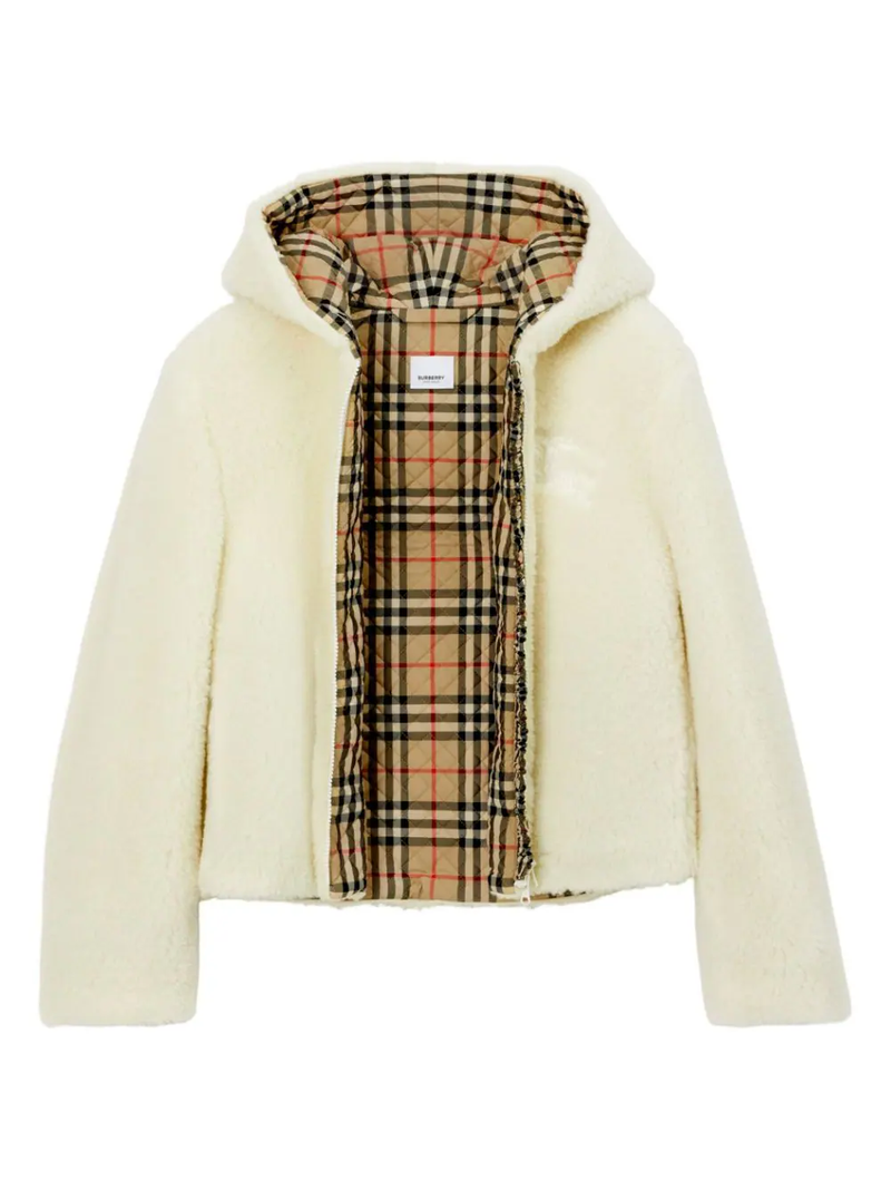 BURBERRY Women Austrel Logo-Embroidered Shearling Hooded Jacket